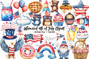 Whimsical 4th of July Clipart, an Illustration by Libby Wishes
