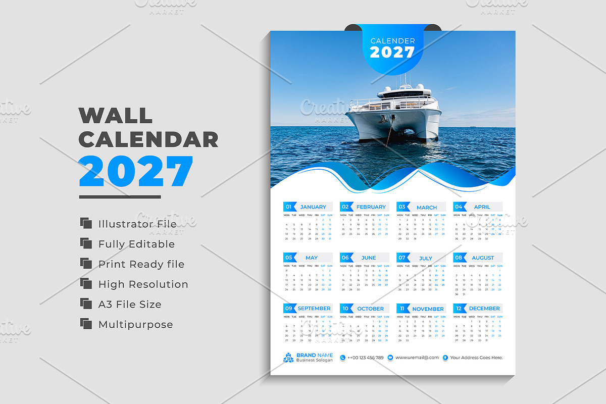 Wall Calendar 2027, a Stationery Template by pixelcreatx (Photo 5 of 5)