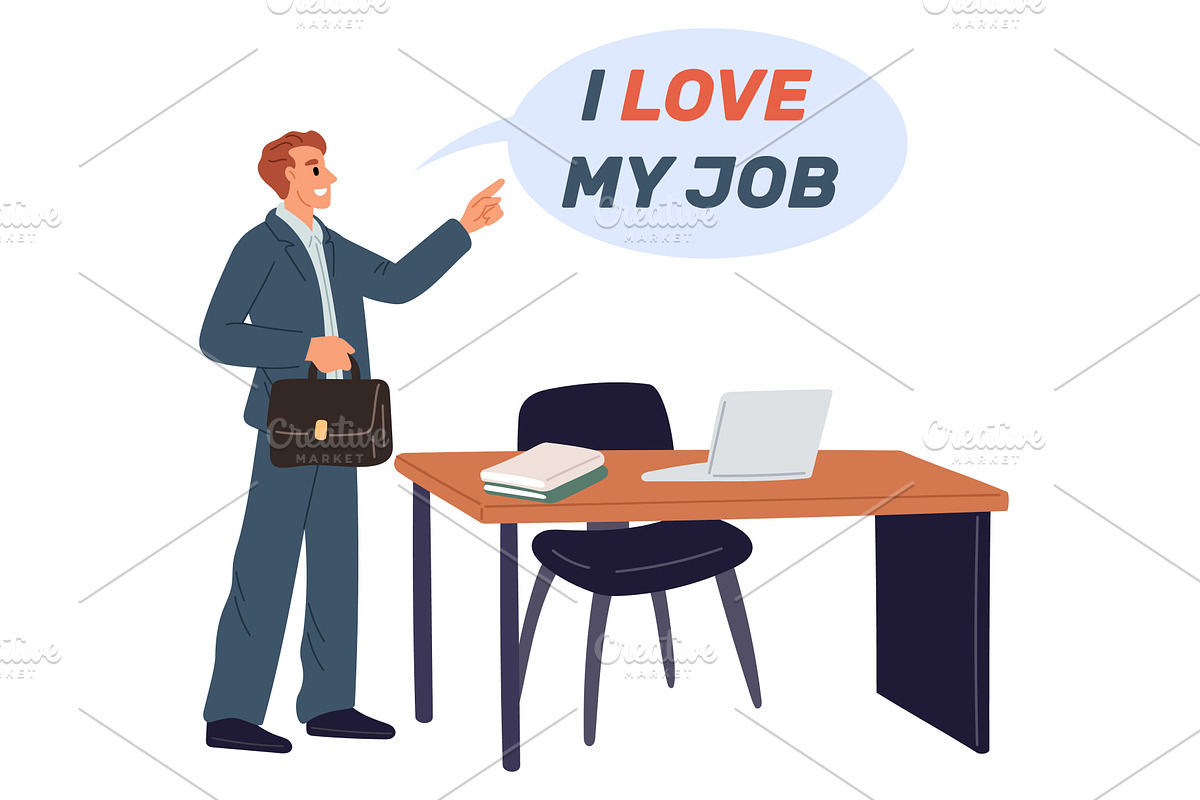 Joyful businessman in office points, a Person Illustration by Vectorbuum
