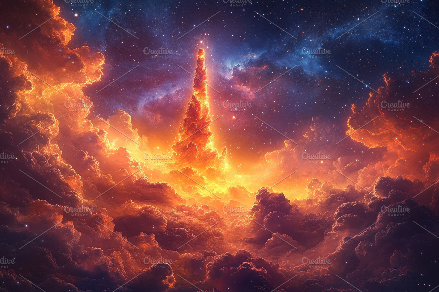Colorful cosmic cloud formations cre, a Photo by Tanuart