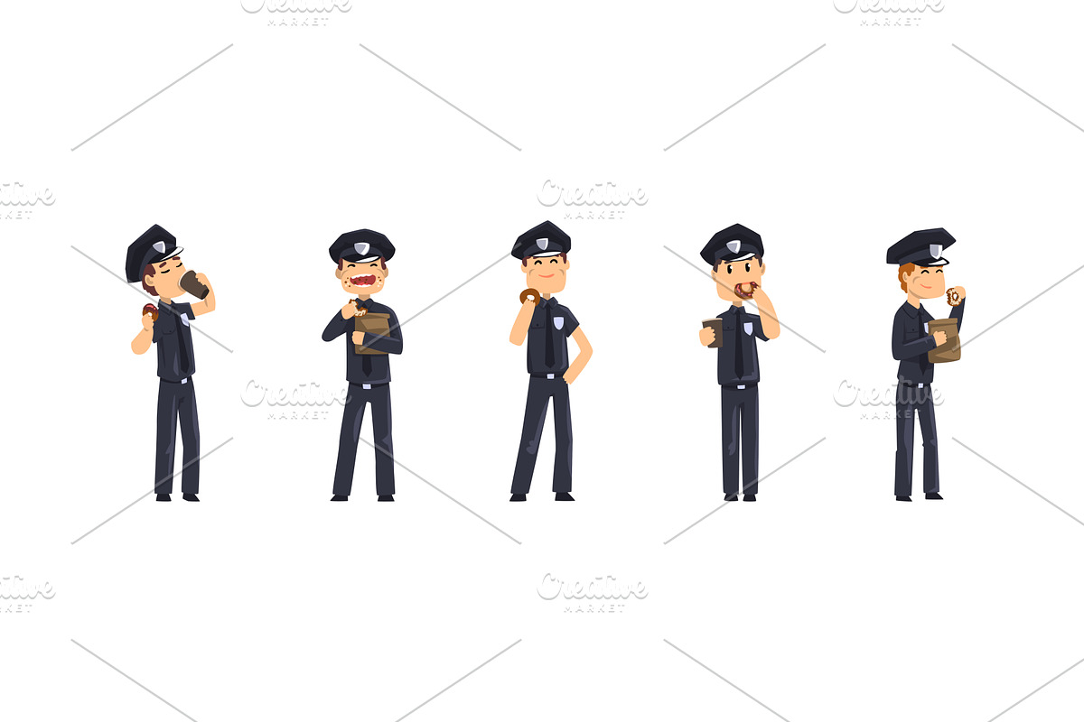 Man Police Officer in Uniform Eat, a Person Illustration by TopVectors