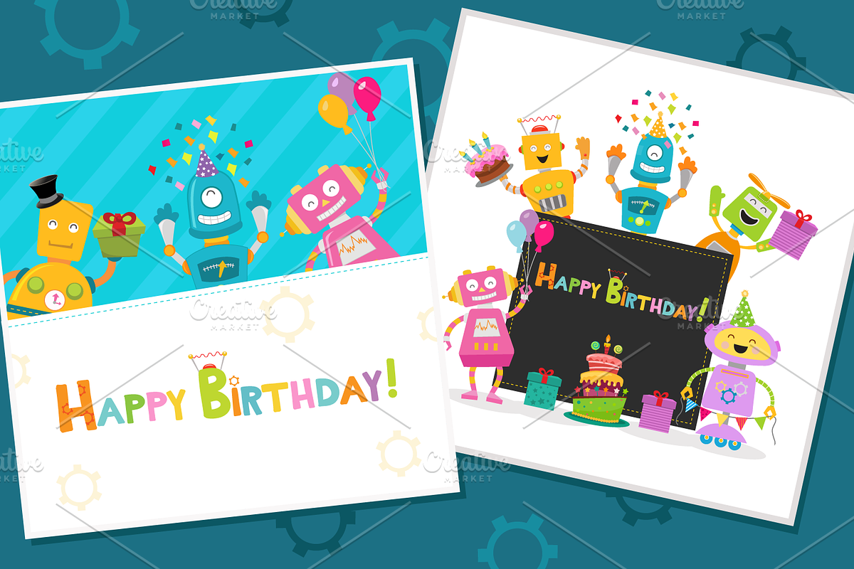 Collection of Cute Birthday Robots, a Decorative Illustration by pinipin (Photo 2 of 2)