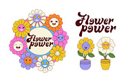 Groovy flowers with cartoon face, a Decorative Illustration by Lettering_Logo (Thumbnail 5 of 5)