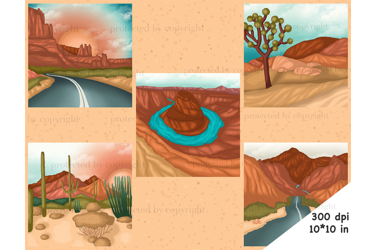 Road Trip Clipart | Desert Scene, a Seasonal Illustration by GlamArtZhanna (Photo 2 of 3)