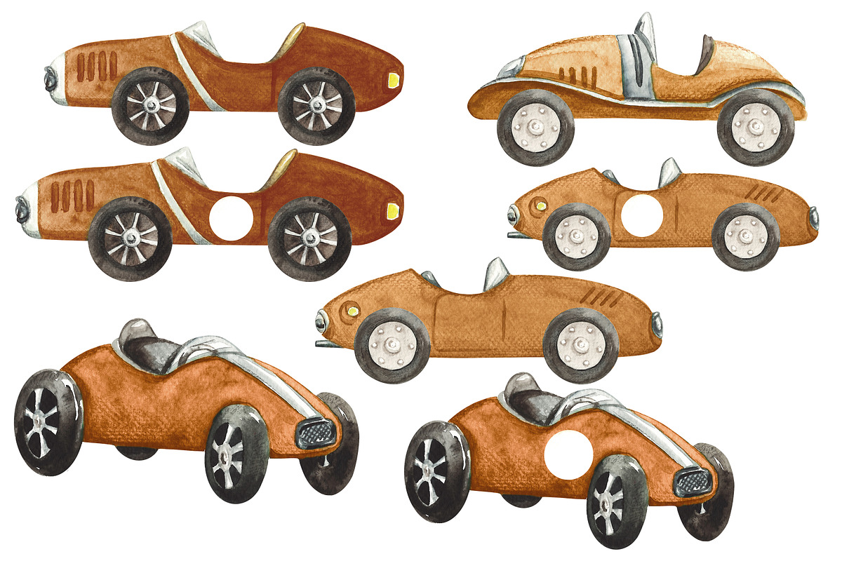 Nursery Watercolor hand Painted Cars, a Transportation Illustration by HabitusDesigns (Photo 2 of 7)