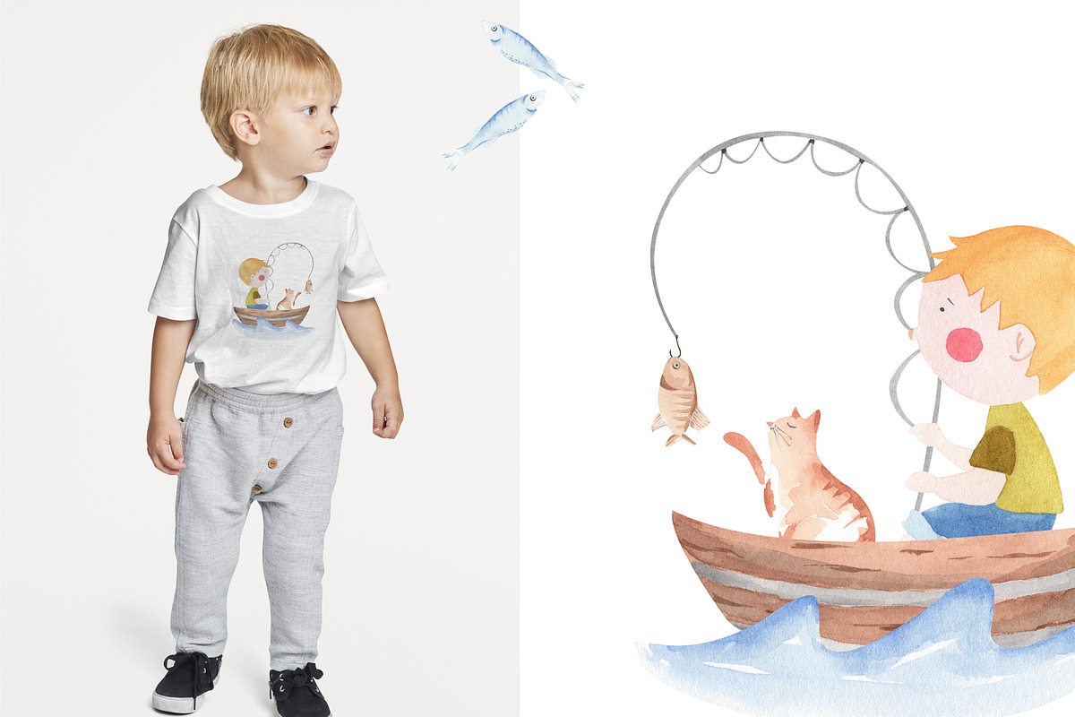 Fishing Watercolor Clipart, an Illustration by natalisart (Photo 6 of 10)
