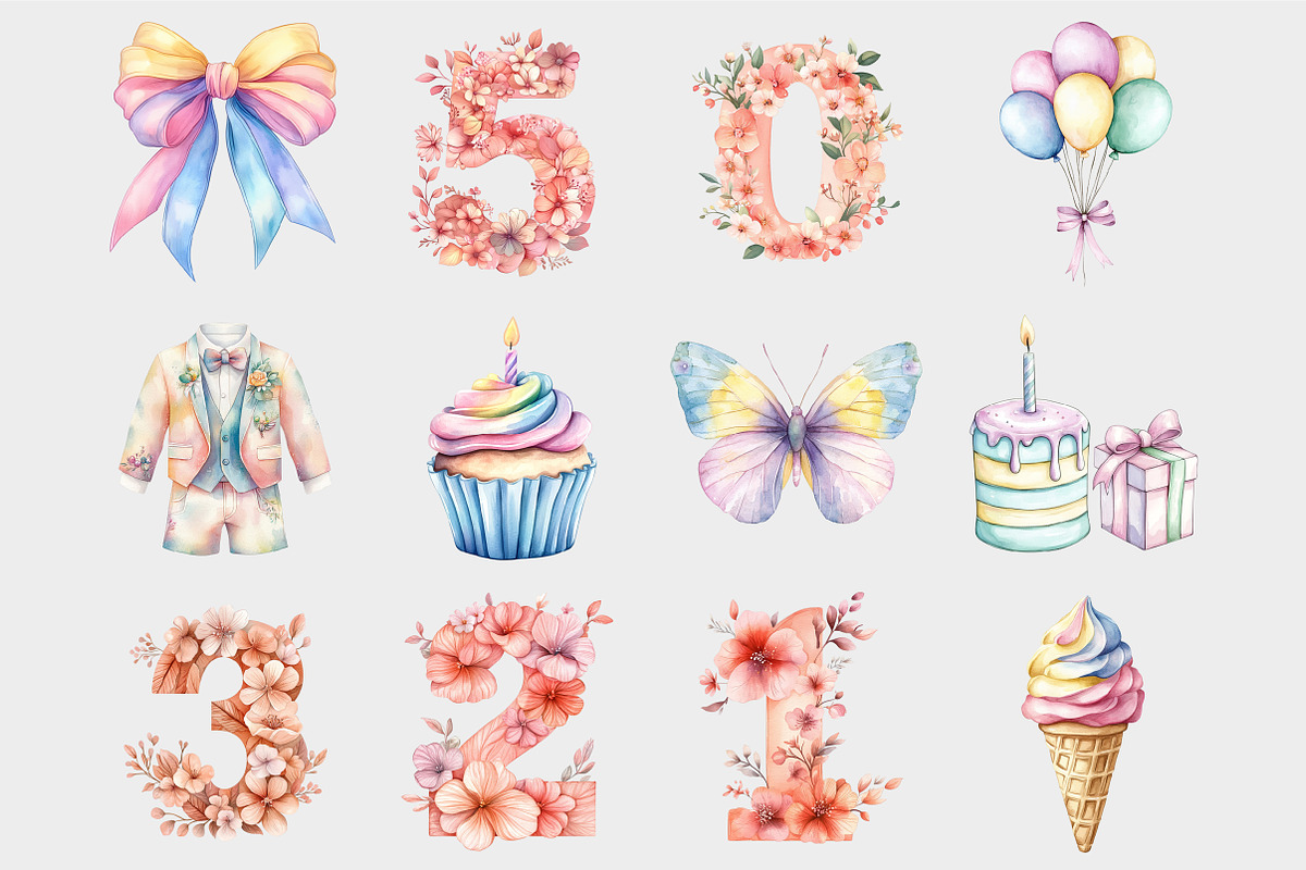 Rainbow Pastel Birthday Clipart, a Seasonal Illustration by Design Market (Photo 4 of 5)