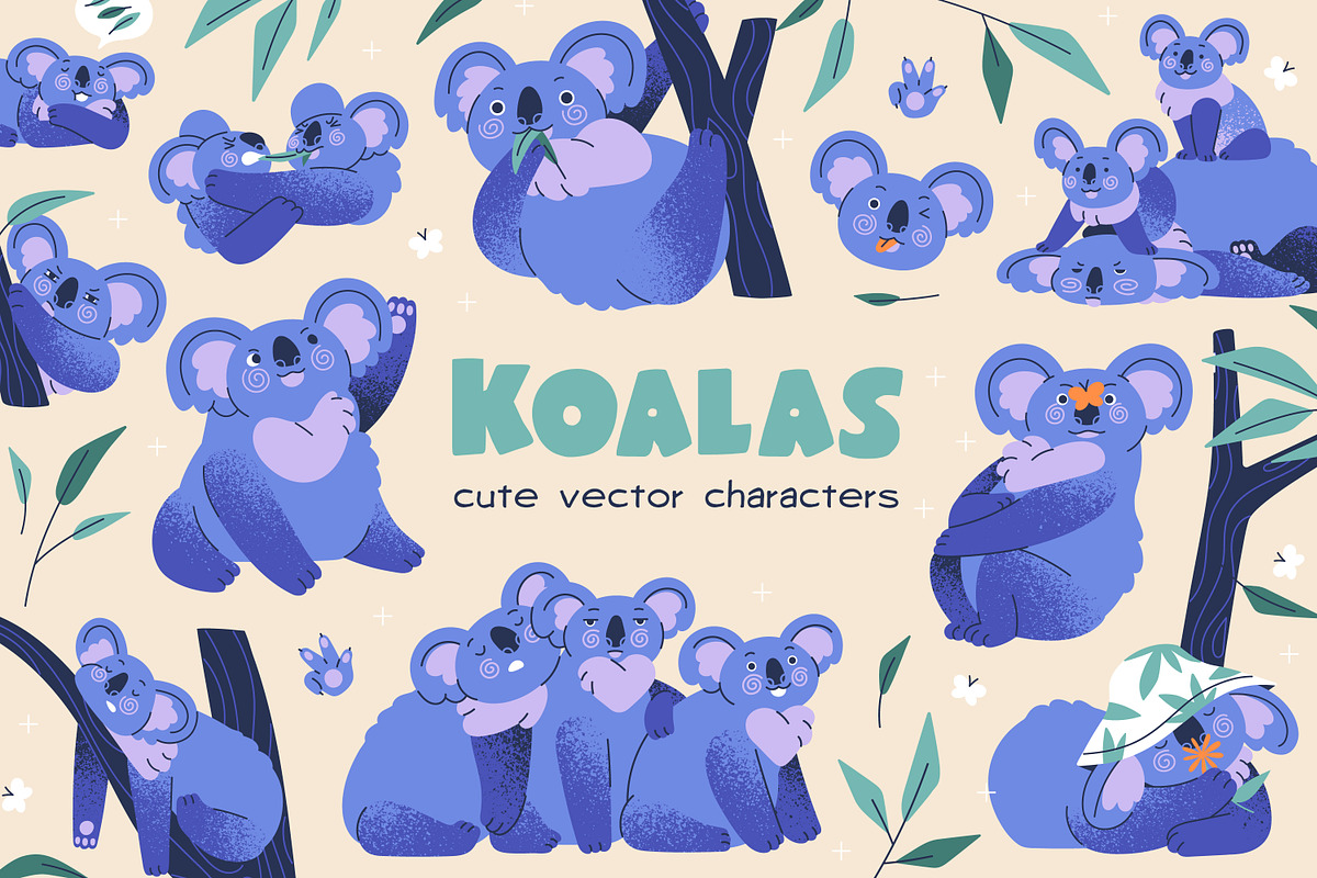 Cute funny koala bear animals set, an Animal Illustration by PaperTrident (Photo 1 of 6)