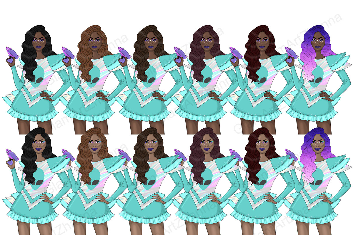 Galaxy Girls Clipart, an Object Illustration by GlamArtZhanna (Photo 3 of 5)