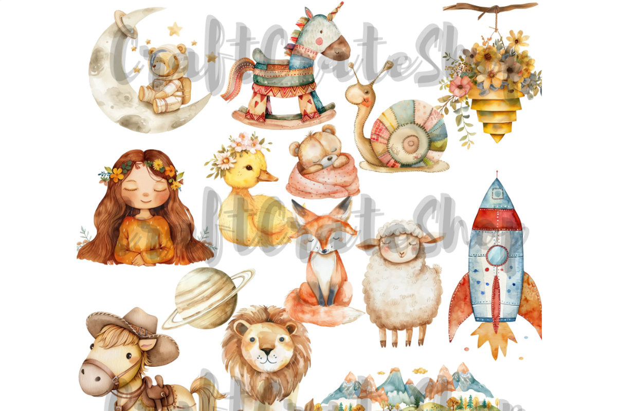 Watercolor Boho Baby Clipart, an Illustration by CraftCrateShop (Photo 7 of 7)