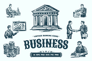 Vintage Business and Banking Icon, a Work Illustration by Creative Stall