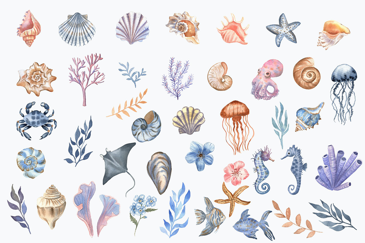 Ocean Dreams Watercolor Set, an Object Graphic by ViolettaKh (Photo 7 of 7)