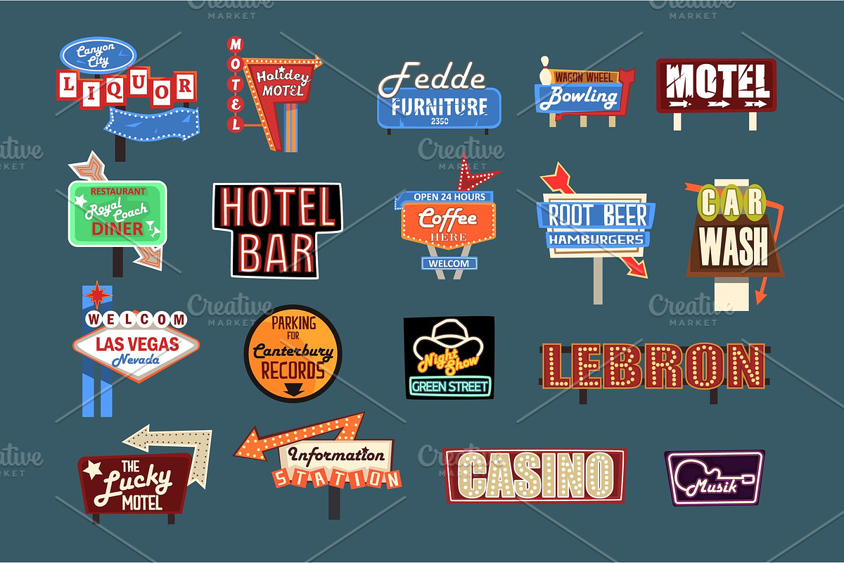 Neon signboards, billboards, light boxes and banners set of vector Illustrations, an Object Graphic by TopVectors