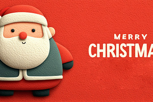 Cute cartoon Santa Claus with Merry Christmas text on red textur, a Holiday Photo by José Manuel Gelpi