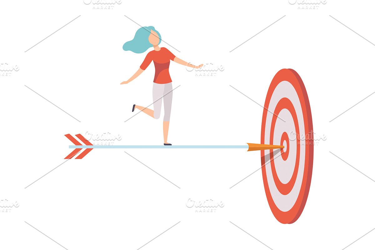 Businesswoman Standing on Dart, a Person Illustration by TopVectors