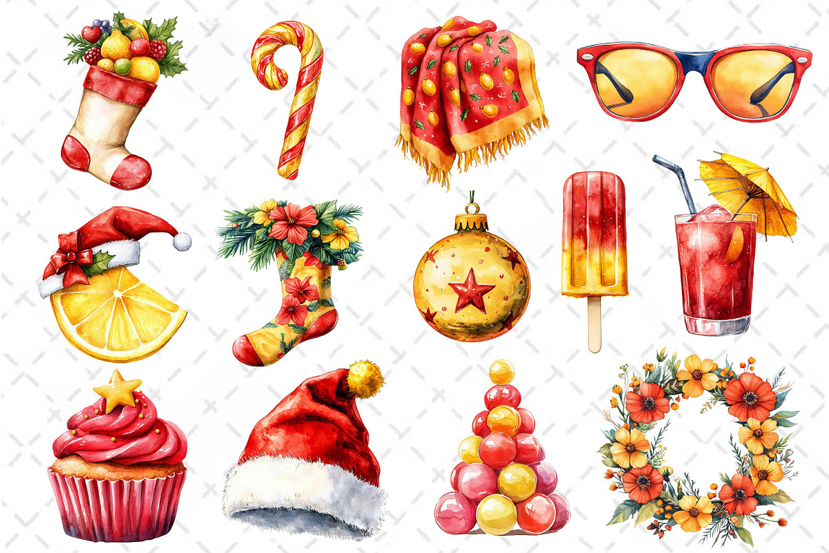 Watercolor Christmas in July Clipart, an Illustration by Dream Creation (Photo 3 of 4)