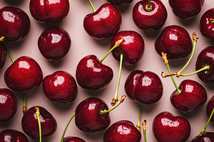 Ripe red cherries arranged beautifully on a neutral background for visual appea, a Food & Drink Photo by AlyaAnd