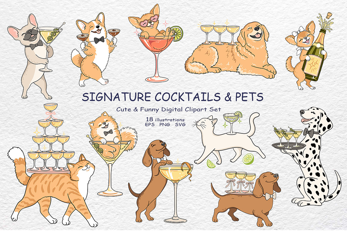 Signature Cocktails & Pets Clipart, a Food Illustration by Watercolor dreams (Photo 1 of 3)