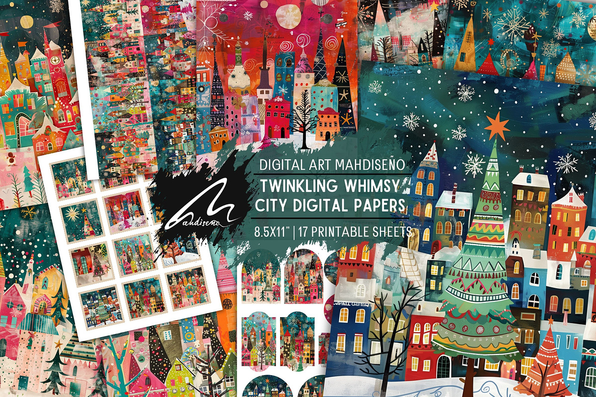 Twinkling Whimsy City, Christmas Kit, a Seasonal Illustration by Digital Art Mahdiseño (Photo 1 of 10)
