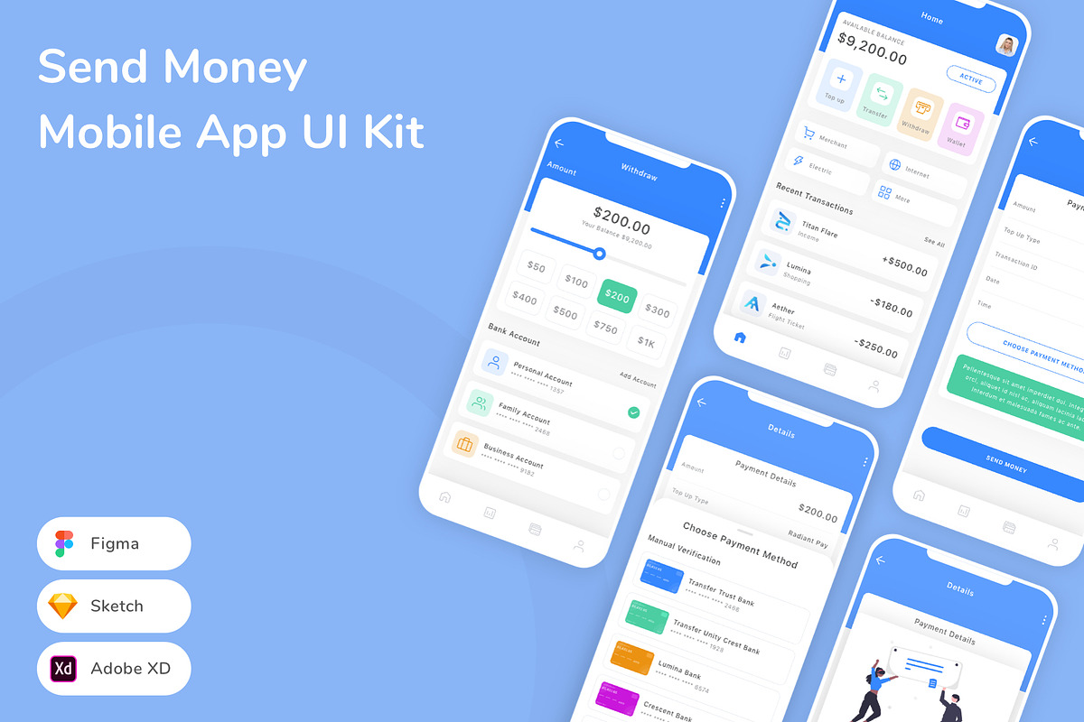 Send Money Mobile App UI Kit, an UI Kit Template by Betush