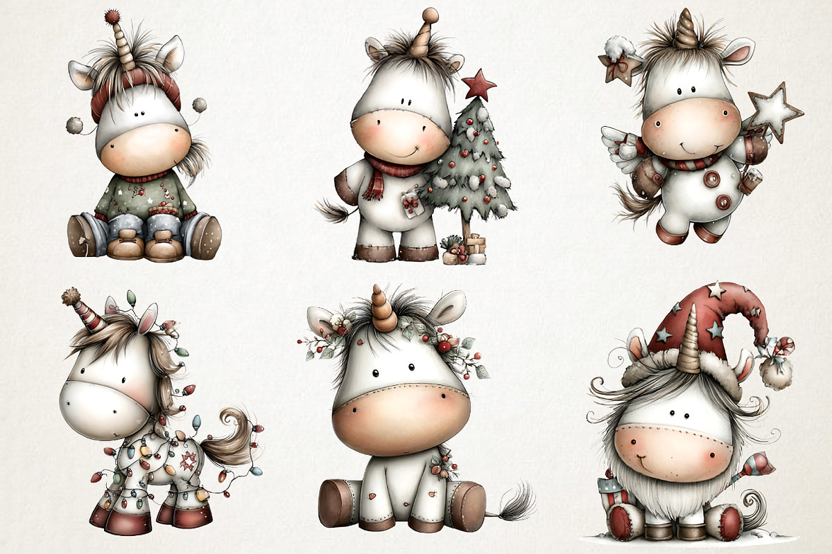Christmas Unicorn Clipart, an Illustration by RobertsArt (Photo 7 of 7)