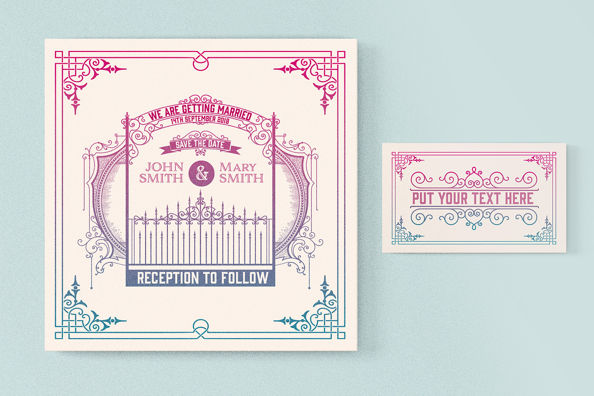 Mega Set Vintage Wedding Invitations, an Invitation Template by OneVectorStock (Photo 6 of 18)