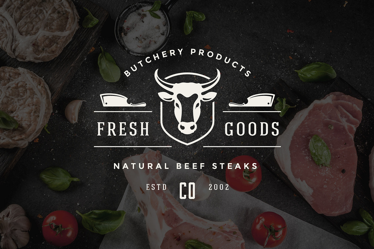 18 Meat Food Logos and Badges, a Branding & Logo Template by Vasya Kobelev (Photo 9 of 12)