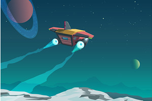 Spaceship flying over alien planet, a Technology Illustration by IfH