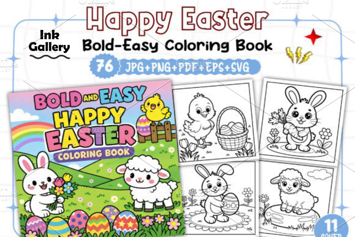 Happy Easter Coloring Pages, a Seasonal Illustration by Ink Gallery (Photo 1 of 4)