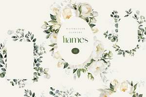 Watercolor Wedding White Peonies