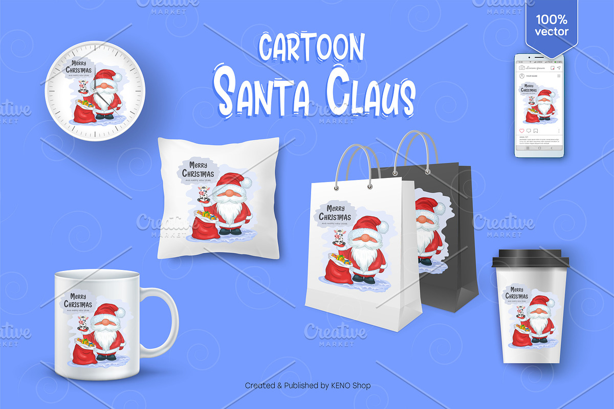 Santa Claus with a bull. Tshirt, PNG, a Decorative Illustration by KENO Mascots (Photo 3 of 3)