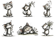Whimsical Spring Cats Clipart, an Illustration by Designking (Thumbnail 2 of 5)