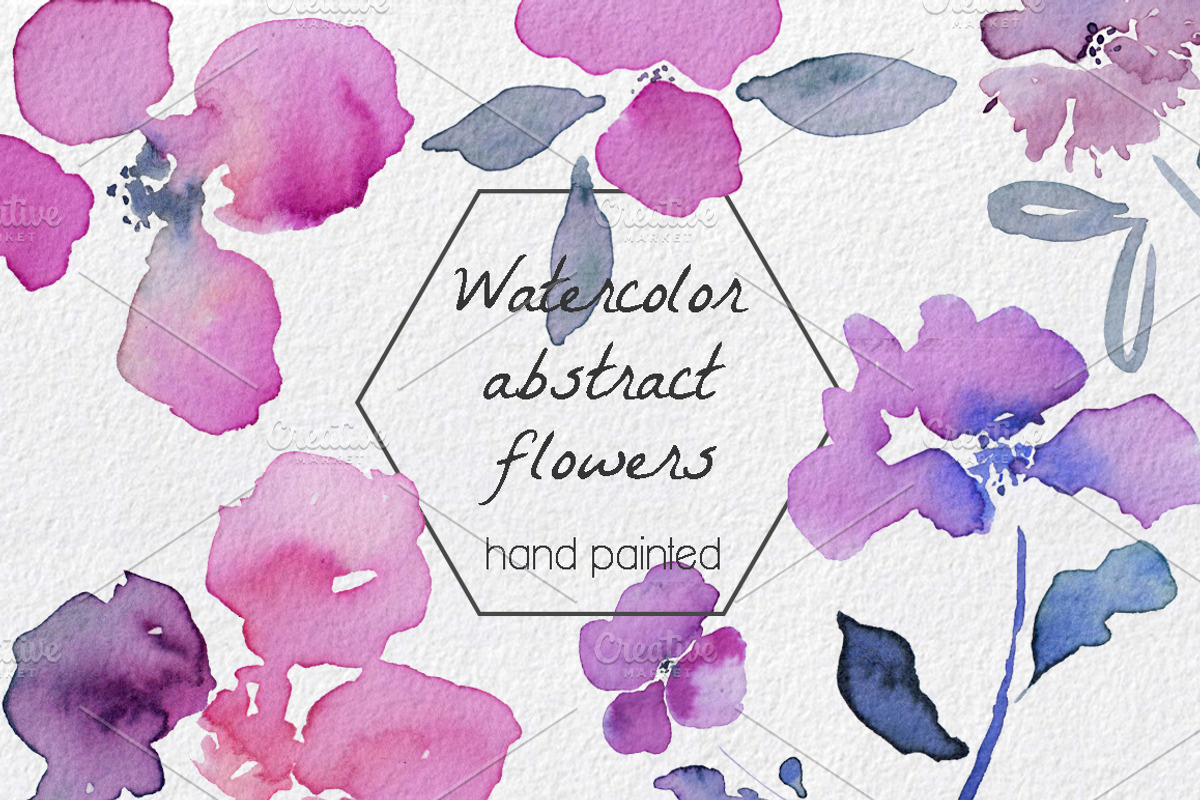 Abstract Flowers watercolor Clip art, an Illustration by MaraquelaStudio (Photo 1 of 7)