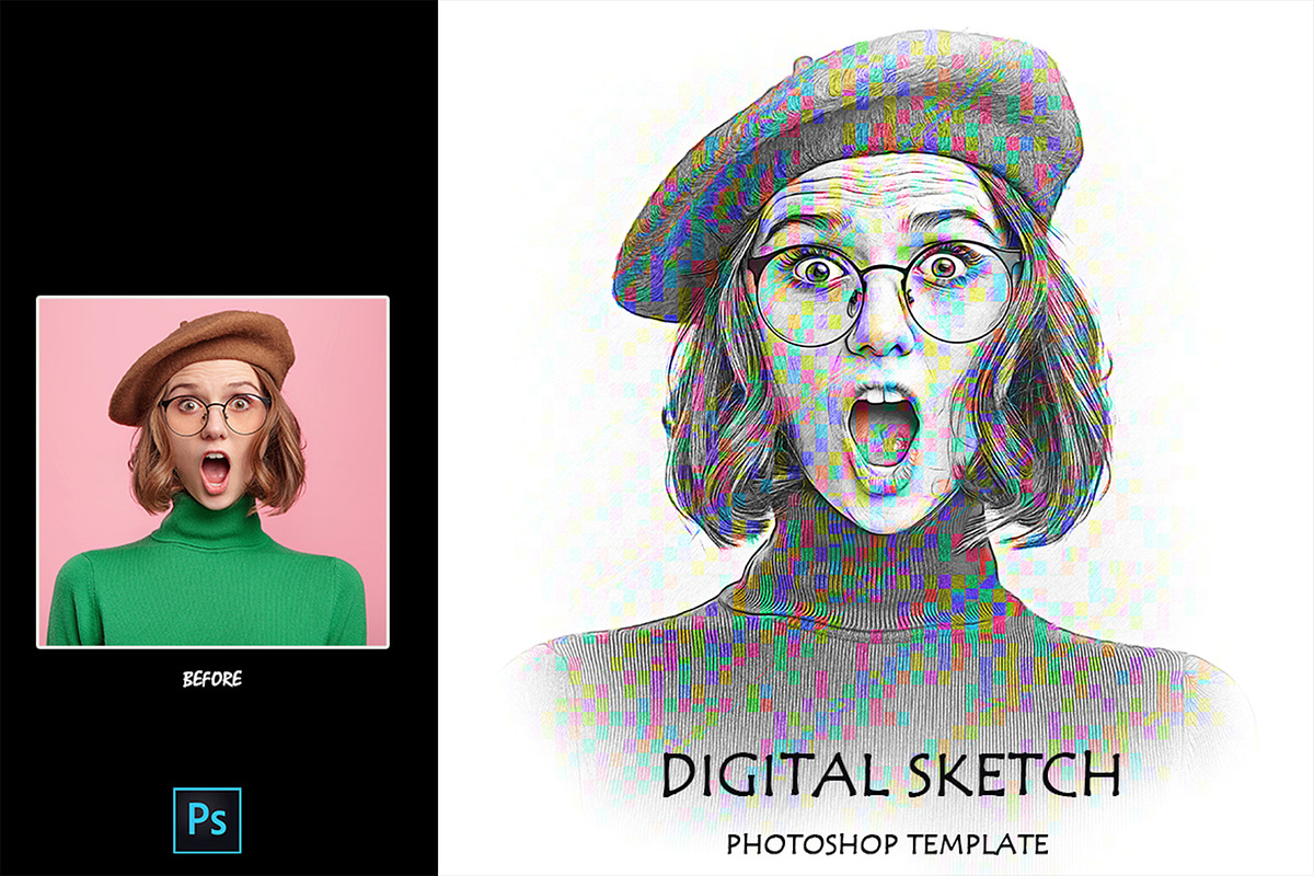 Digital Sketch Glitch Photoshop Temp, a Layer Style Add-On by 3d_model_tifotizi (Photo 1 of 2)