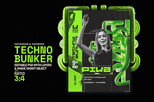 Techno Bunker - Club Flyer PSD, a Flyer Template by Rave Aspect
