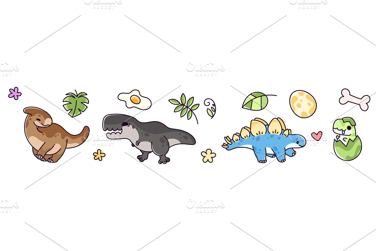 Cute dinosaur stickers set, an Animal Illustration by art PVP - market