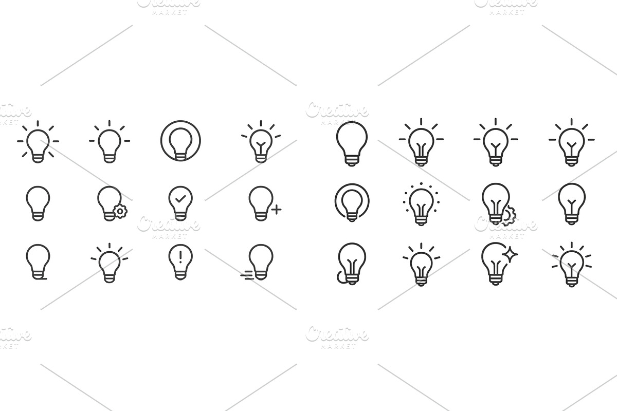 Collection of light bulb icons, a Technology Illustration by ZinetroN