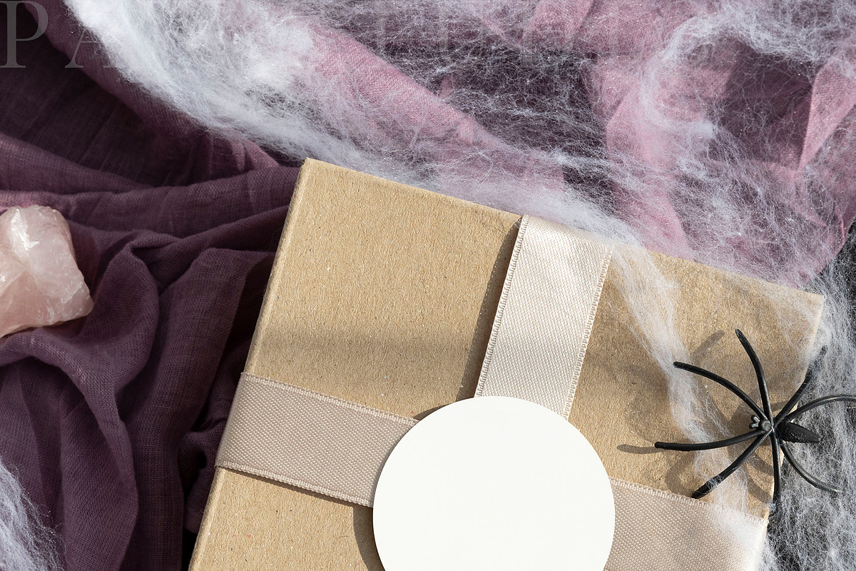 Halloween Card Mockup Round Tag fall, an Advertising Mockup by PawMockups (Photo 4 of 10)