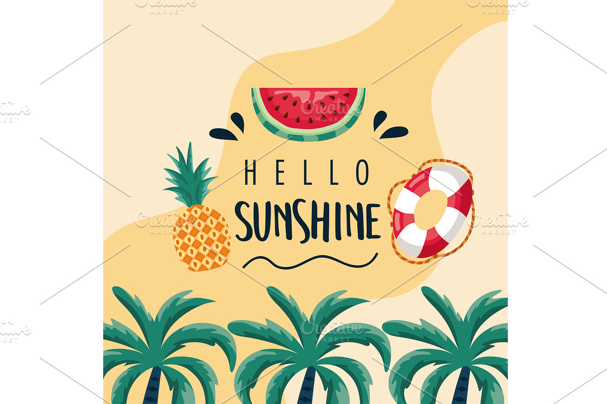 hello summer lettering card, an Illustration by studiogstock