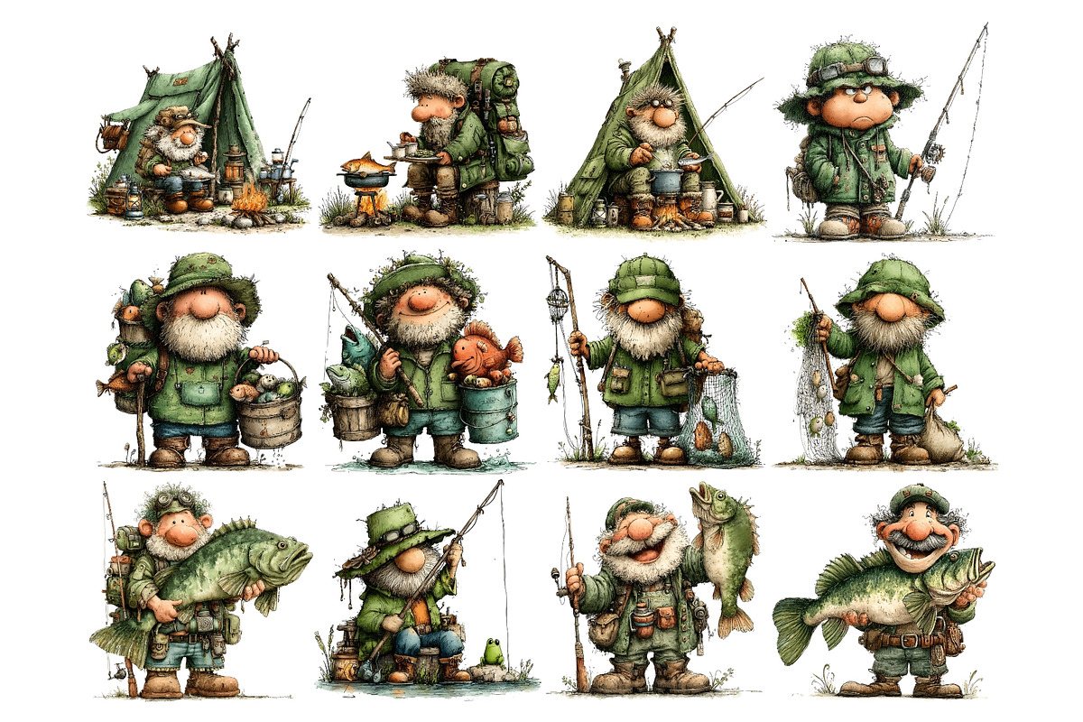 Fisherman Watercolor Clipart, a Person Illustration by Nicolle's Colorful Art (Photo 2 of 5)