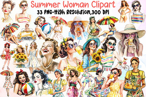 Summer Vintage Woman Clipart, an Illustration by Sublimation Artist