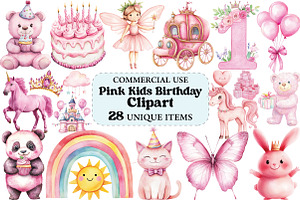 Pink Kids Birthday Clipart, an Illustration by Craft Nest