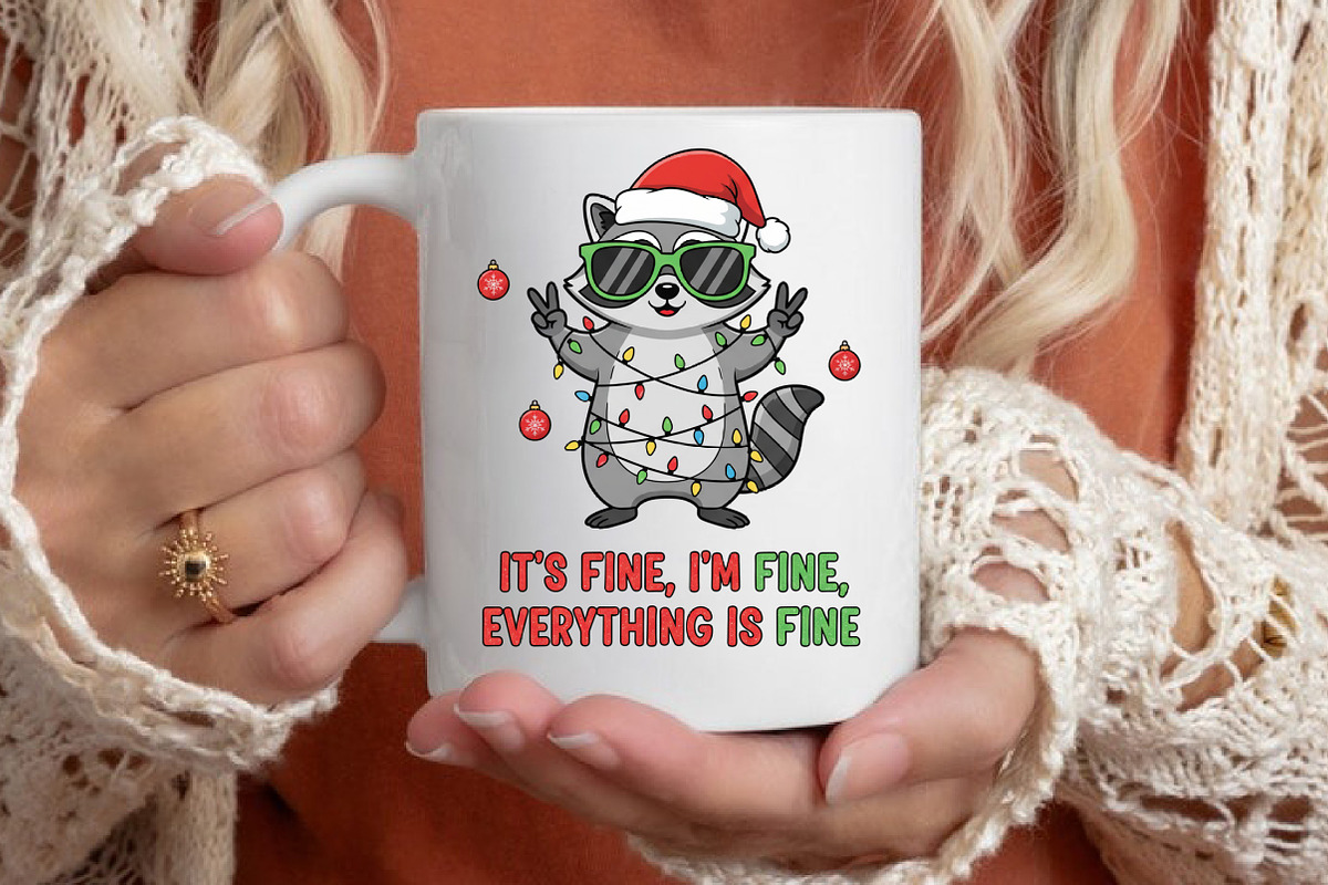 Raccoon Christmas Sublimation PNG, an Illustration by Designking (Photo 2 of 6)