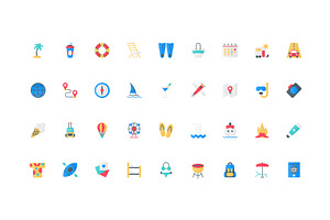 Travel beach holidays picnic icons, an Object Illustration by Lemberg Vector