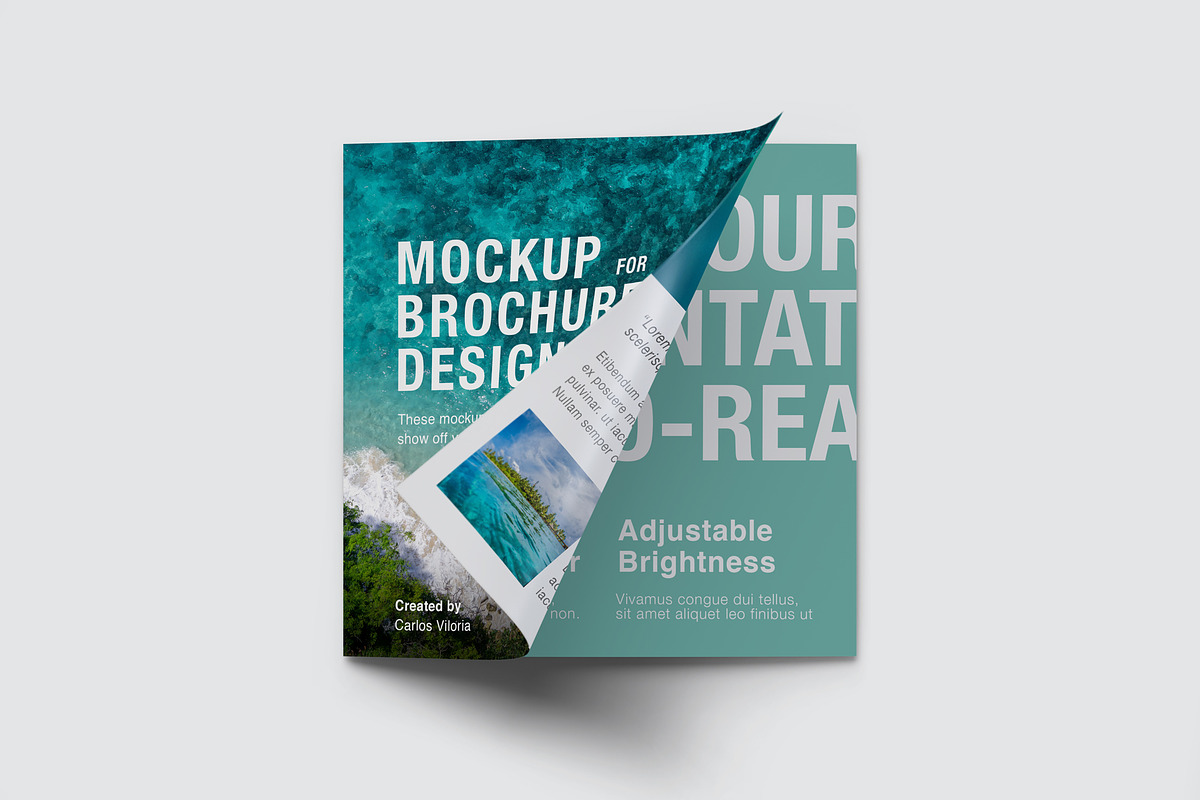 Square Trifold Brochure Mockups, a Print Template by Mockups by Carlos Viloria (Photo 5 of 23)