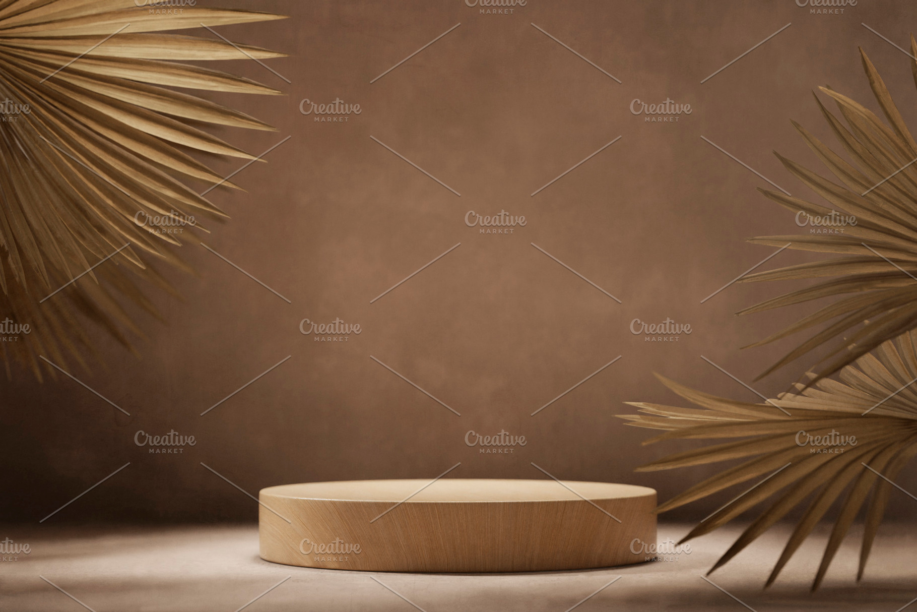 Natural wood podium with dry palm, a Nature Photo by hitdelight