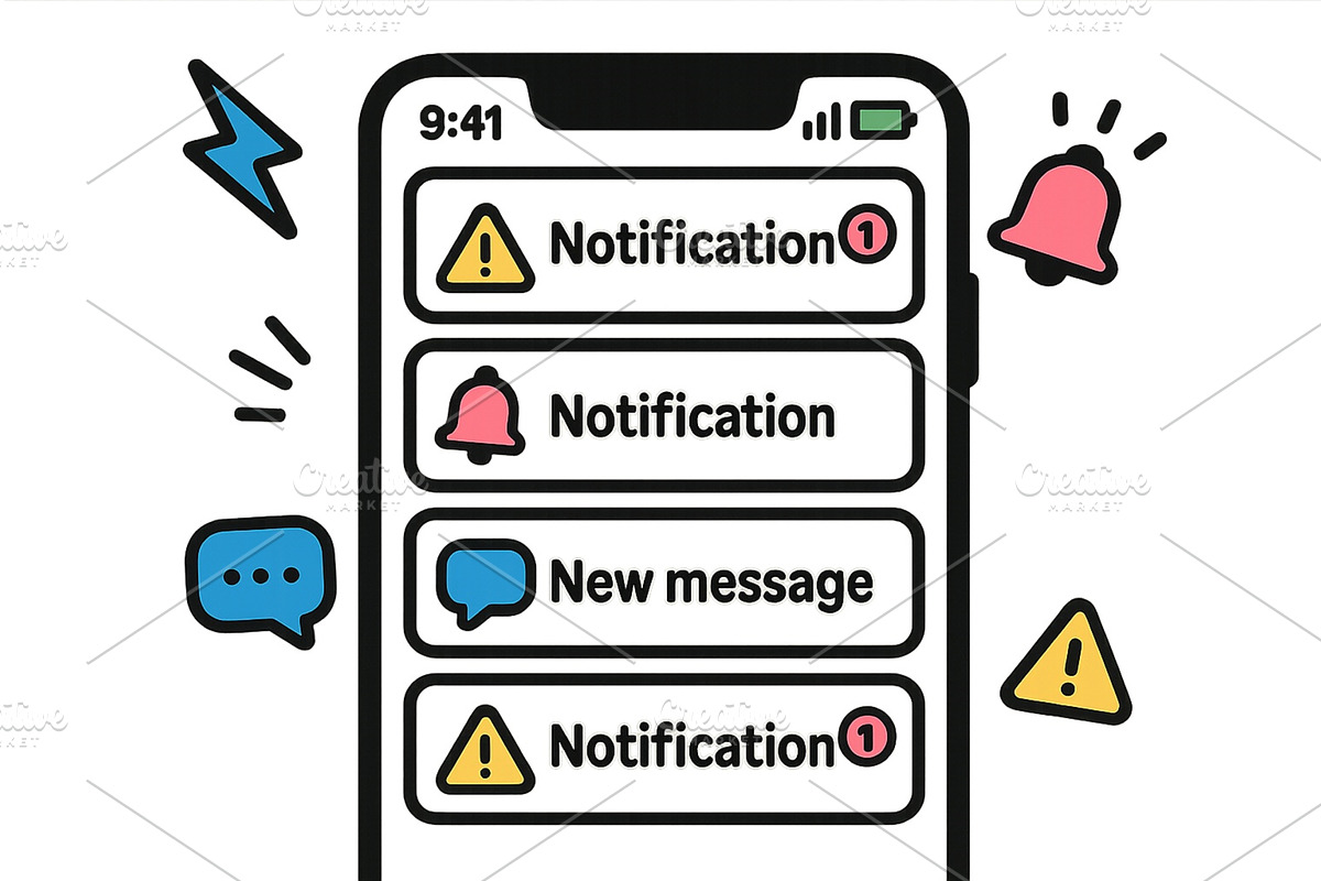 Smartphone with notification alerts, a Technology Illustration by ZinetroN