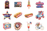 Watercolor Retro 4th of July Clipart, an Illustration by Designking (Thumbnail 2 of 5)