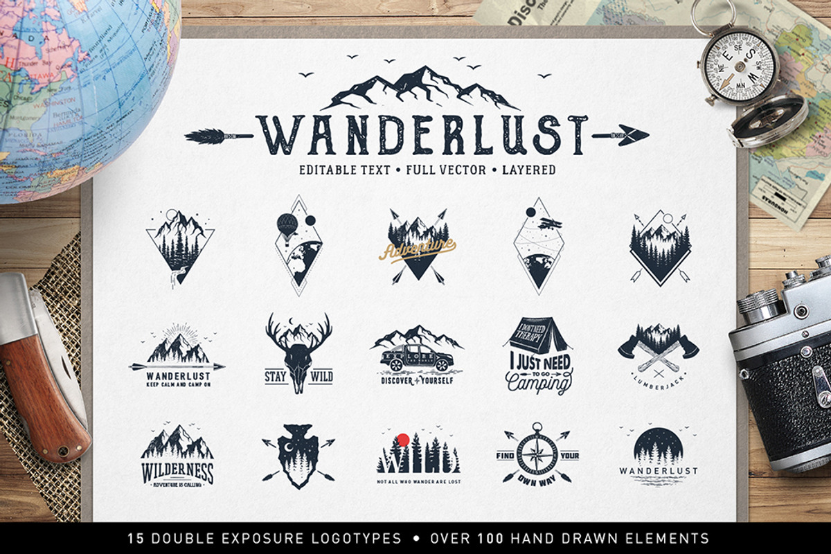Wanderlust. 15 Double Exposure Logos, a Branding & Logo Template by Cosmic Store (Photo 1 of 14)