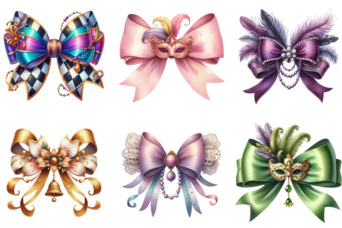 Mardi Gras Coquette Bow Clipart, an Illustration by DreamArtGraphic (Photo 5 of 5)